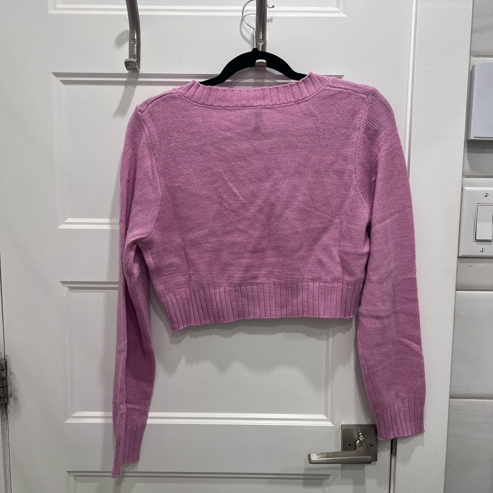 cropped pink vneck knit sweater - Picture 4 of 5
